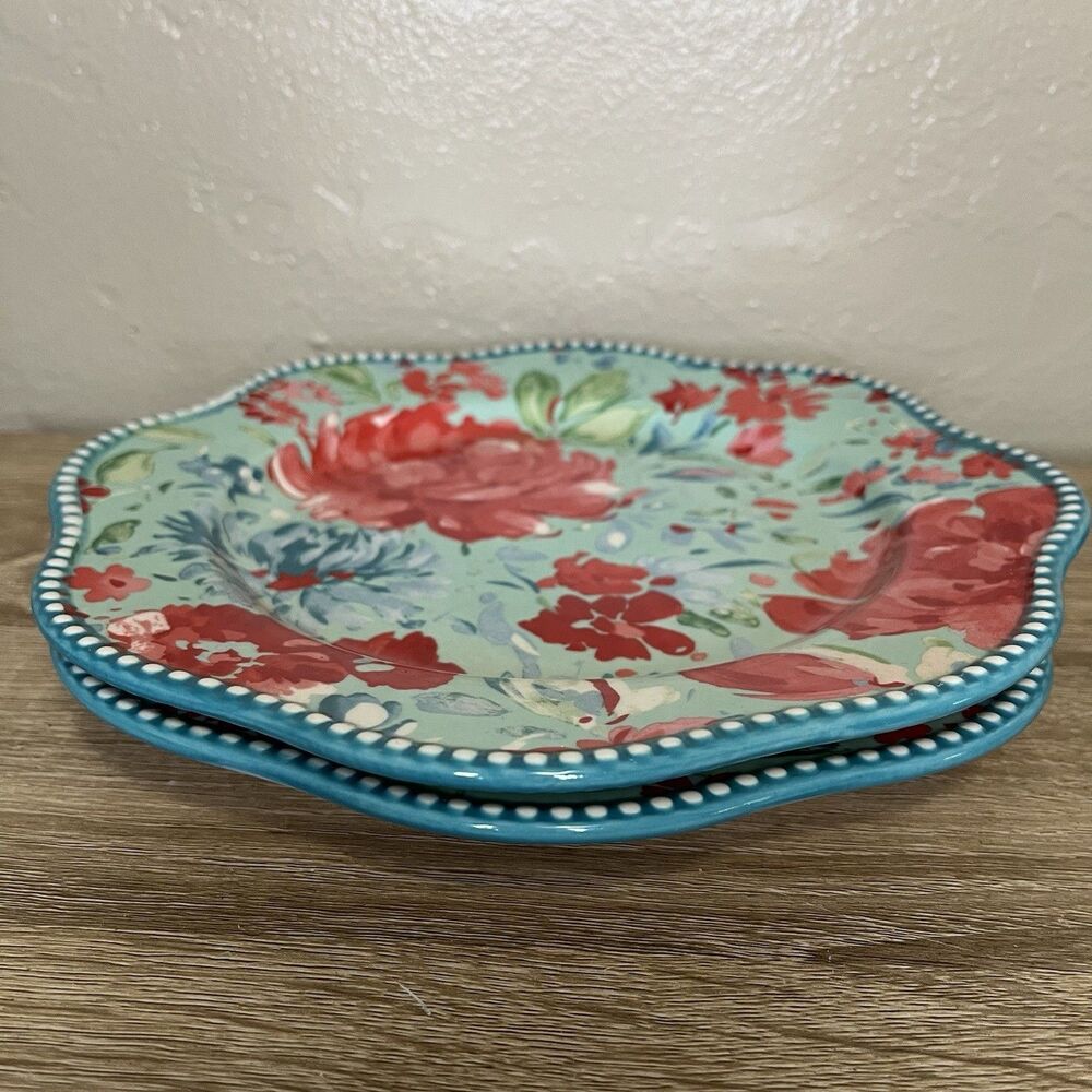 Pioneer Woman Gorgeous Gardens Set of 2 Salad Plates Blue Floral 8.75”